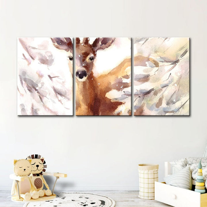 Young Elegant Deer-Canvas Wall Art Painting 3 Pieces | Bowlift
