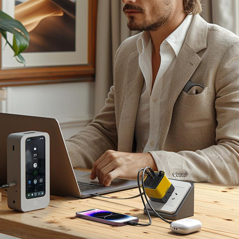 BowLift | 3 in 1 GaN Charger, Scalable 80W MAX fast charger module with Type-C cable and 2 USB ports