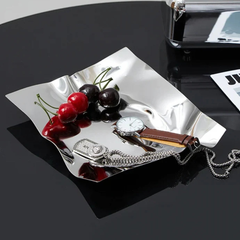 BowLift | Wrinkled Stainless Steel Obsidian Tray