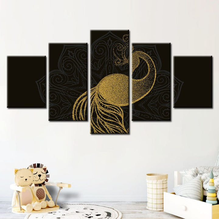 5 Piece Abstract Golden Mandala Peacock - Canvas Wall Art Painting | Bowlift