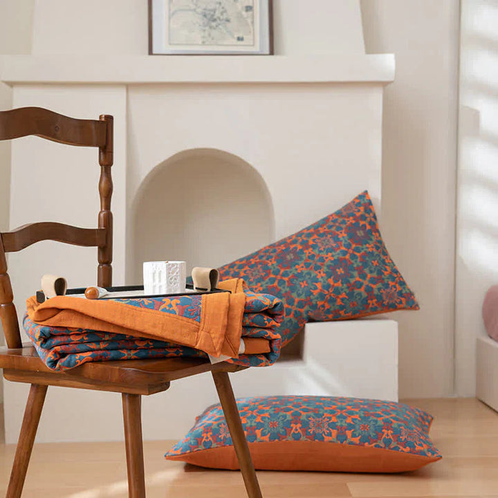 BowLift | Six-Layer Cotton Blanket with Orange-Blue Pattern