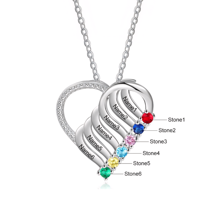 BowLift | Personalized Name & Birthstone Heart Striped Pendant Necklace