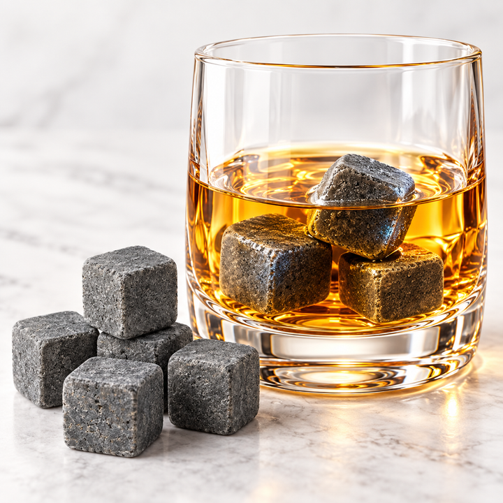 Reusable Whiskey Chilling Stone Cubes with Velvet Drawstring Pouch Bowlift