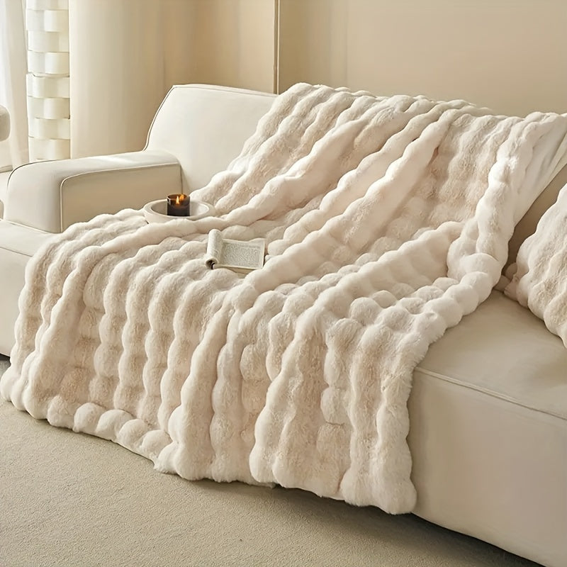 Faux Rabbit Fur Fleece Bowliftanket – Luxury Warm Couch Bowliftanket for Napping and Air Conditioning | Soft and Thick Bowliftanket | Bowlift