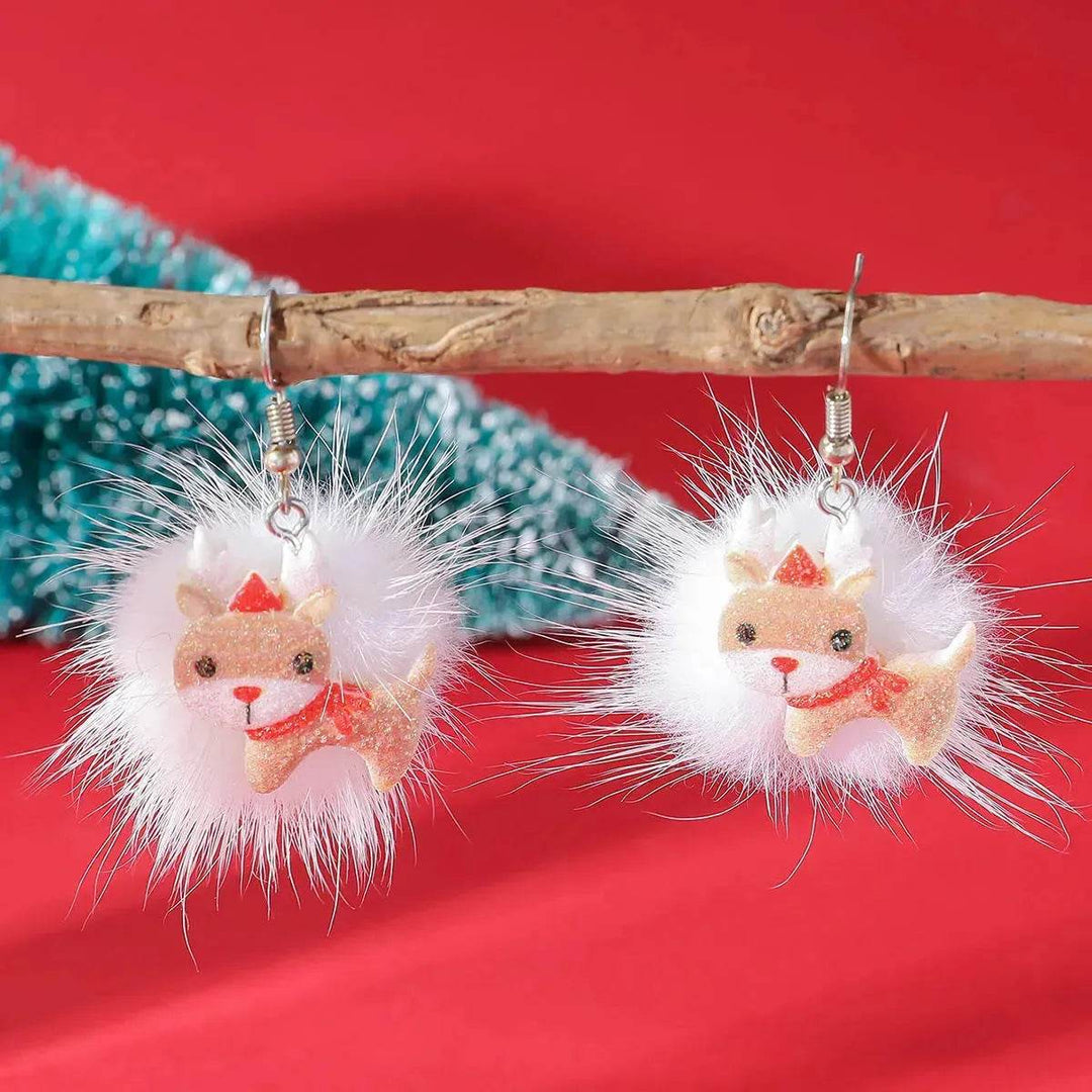 BowLift | Winter Snowflake Hair Ball Earrings Ins Cute Christmas Elk Santa Claus Stock Element Earrings Women Jewelry