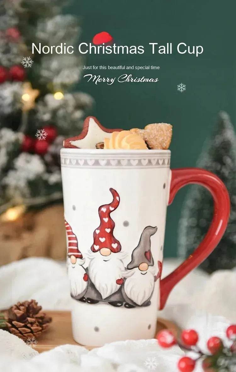 BowLift | Christmas Large Capacity Nordic Christmas Tall Hat Ceramic Relief Mug Cup