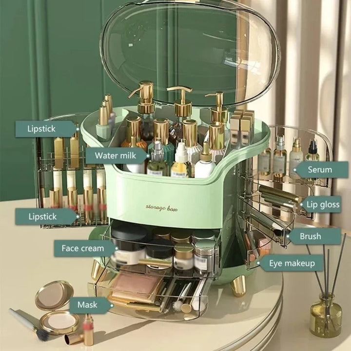 Luxury Transparent Makeup Organizer with Rotating Doors and Drawers | Bowlift