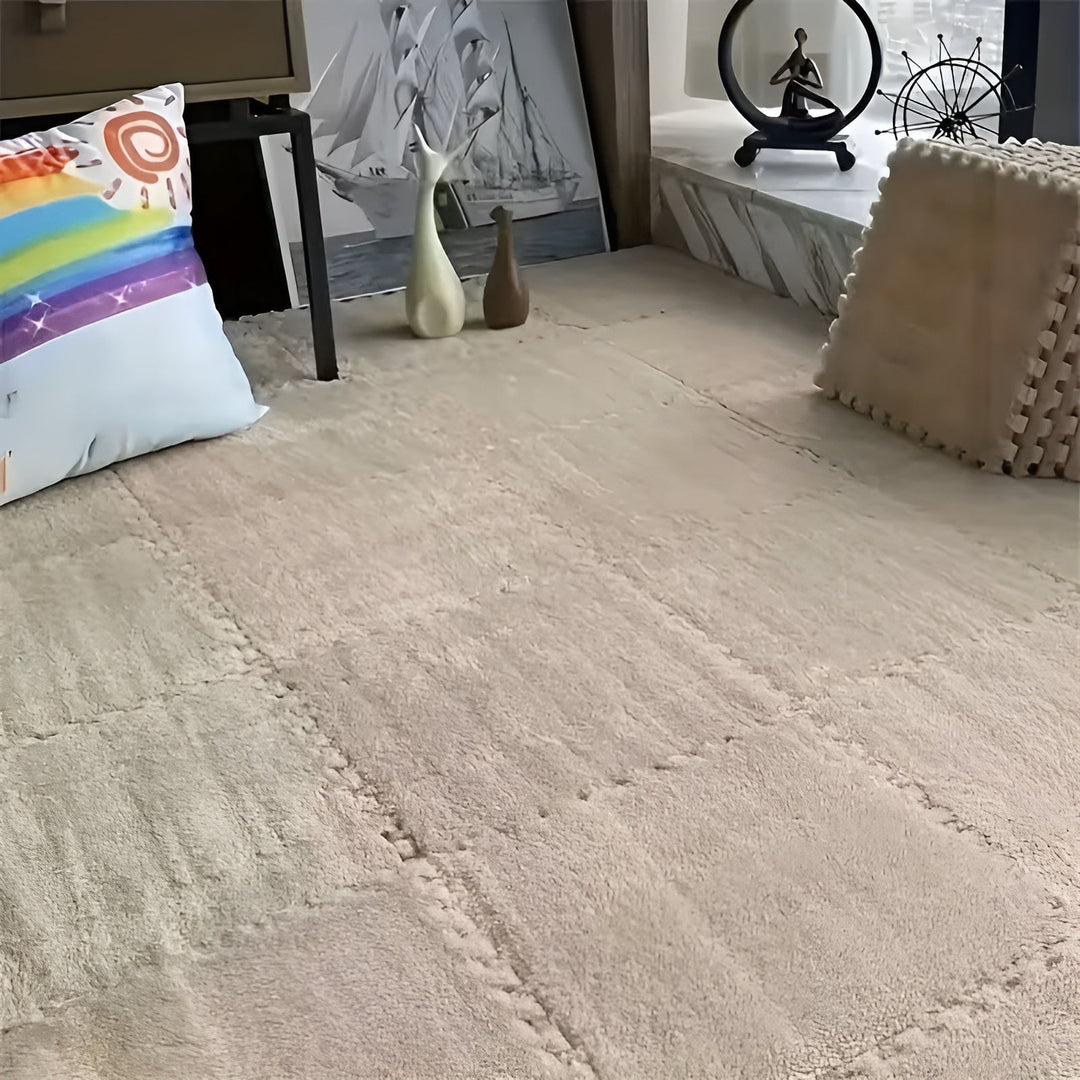 Thick plush carpet mat in patchwork design – Especially soft and warm | Ideal for bedrooms and playrooms | Bowlift