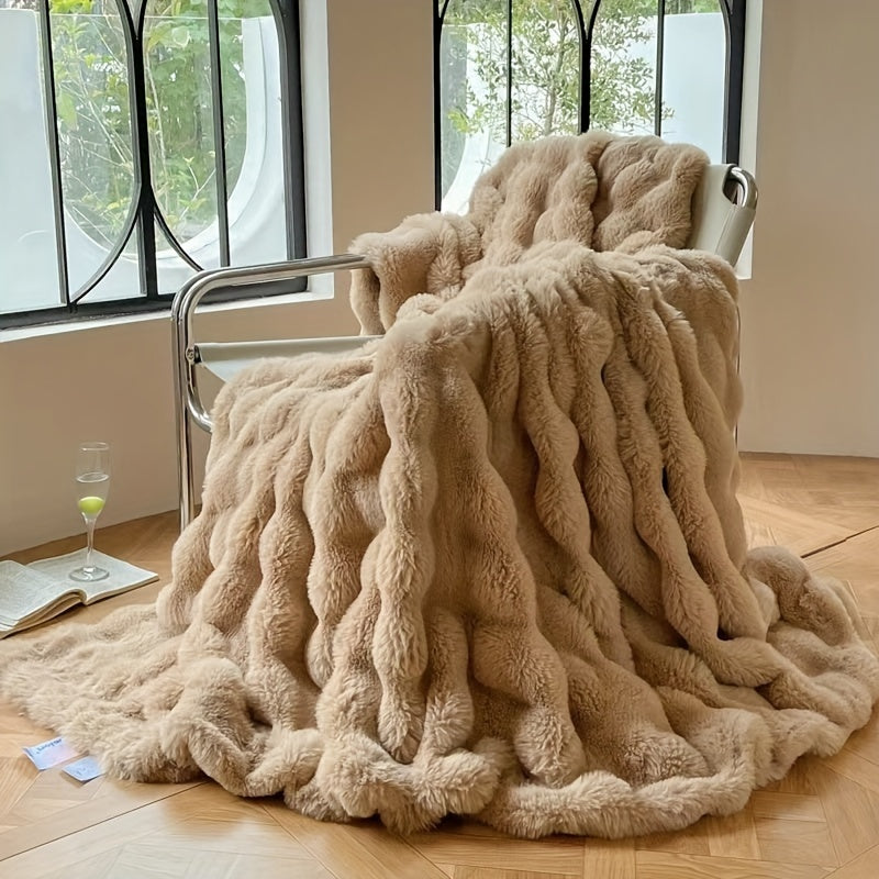 Faux Rabbit Fur Fleece Bowliftanket – Luxury Warm Couch Bowliftanket for Napping and Air Conditioning | Soft and Thick Bowliftanket | Bowlift