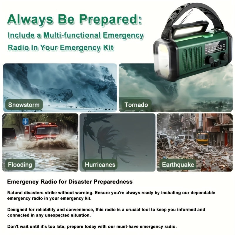 BowLift | StormMate X10 Emergency Radio with 10,000 mAh Power Bank | Solar, Crank & USB-C | LED Light, SOS Alarm & Compass | AM/FM/NOAA