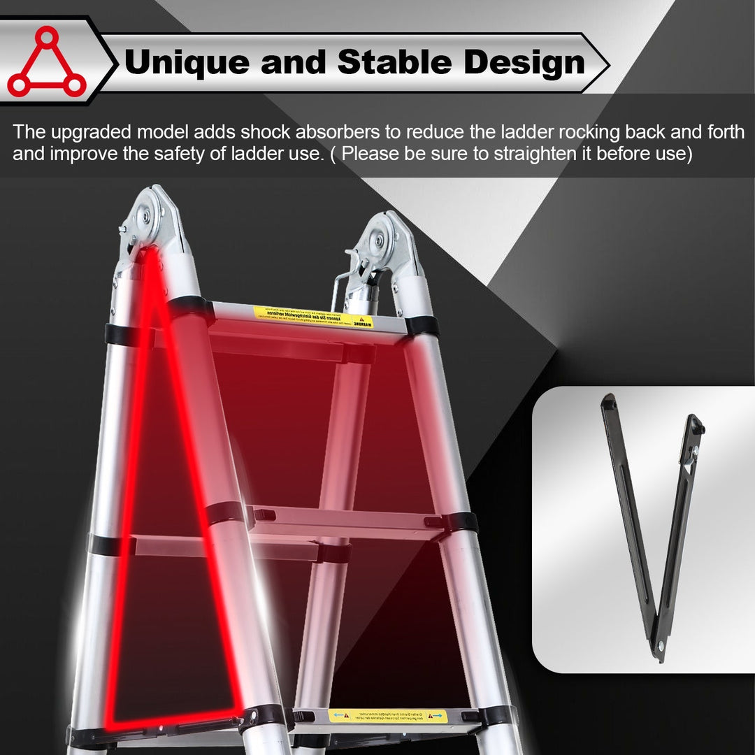 5M Aluminum Telescopic Ladder Folding Ladder with Wheels and Triangle Stabilizer | Bowlift