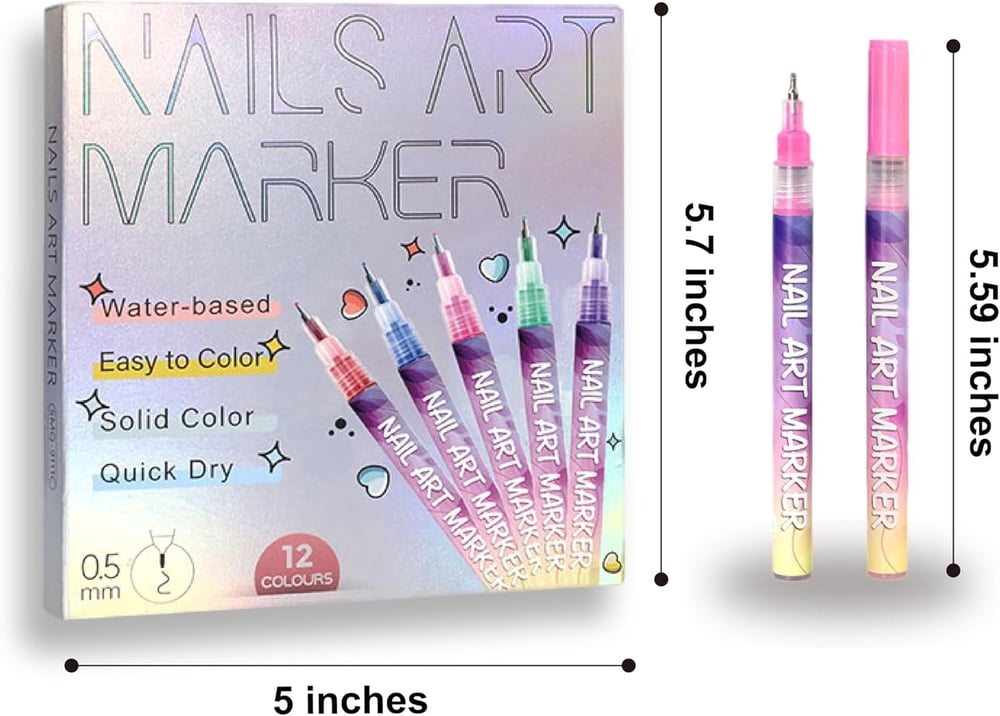 BowLift | 12 Colors Nail Art Pens — Acrylic Nail Design Set with Fine Tip