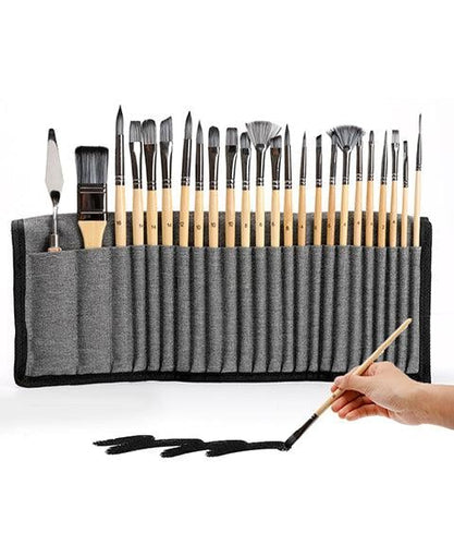BowLift | Artist Paint Brush Set | 24 Nylon Brushes with 7 Shapes & Palette Knife | Acrylic, Oil & Watercolor