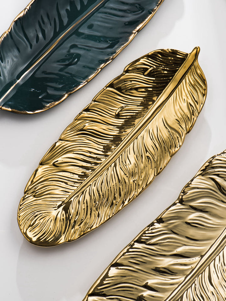 BowLift | Nordic Light Luxury Style on Golden Feather Plate Retro Jewelry Plate Storage Plate Snack Plate Home Decor