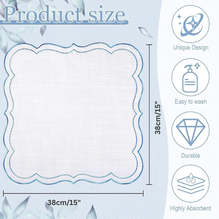 6pcs Cotton Linen Embroidered Cloth Napkin Scalloped Edge Table Napkins | Bowlift