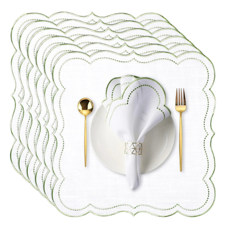 6pcs Cotton Linen Embroidered Cloth Napkin Scalloped Edge Table Napkins | Bowlift