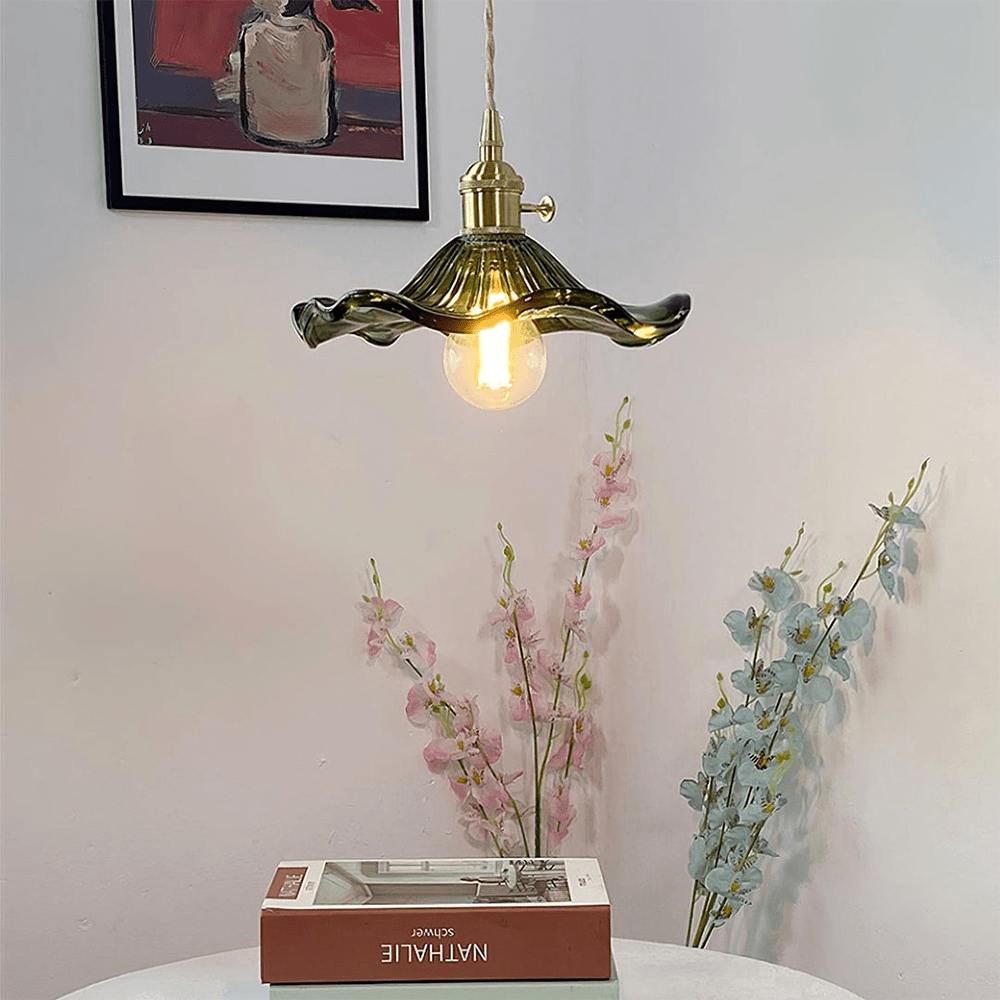 BowLift | Elegant Hibiscus Flower Pendant Light – Glass & Brass Hanging Lamp