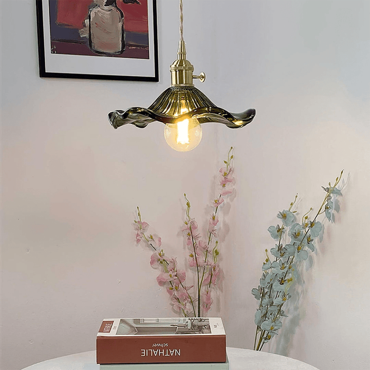 BowLift | Elegant Hibiscus Flower Pendant Light – Glass & Brass Hanging Lamp
