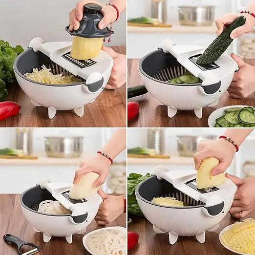BowLift | 7-in-1 Vegetable Cutter with Drain Basket and Interchangeable Blades