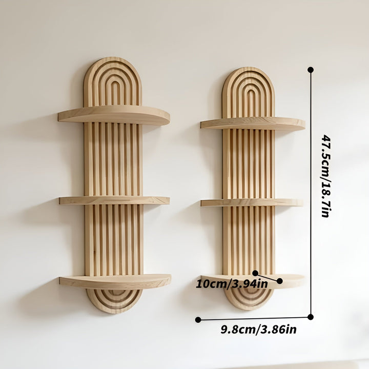 Boho Wall Shelf Made of Solid Wood – Multi-Tier and Space-Saving | For Living Room, Bedroom, and Hallway | Bowlift