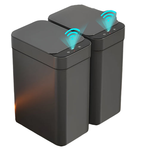 Set of 2 Smart Sensor Trash Bins – Touchless and Compact (Black) | Bowlift