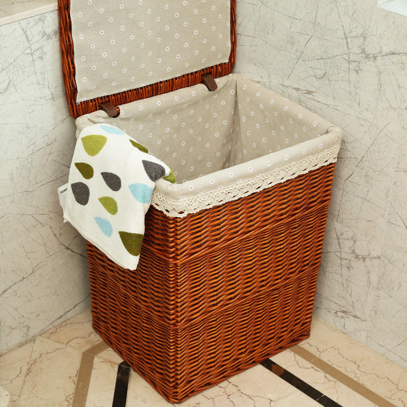 Women's laundry basket with decorative checkered fabric and practical lid Bowlift