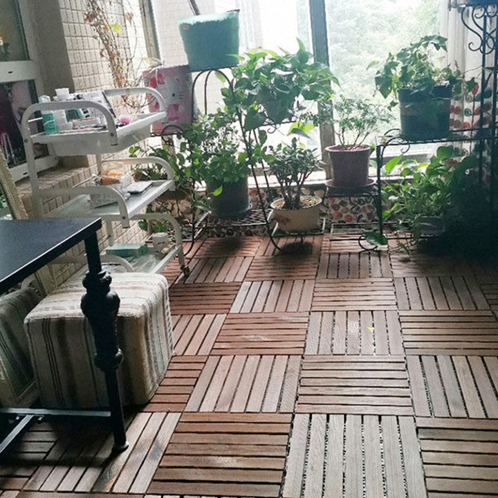 BowLift | 7-Slat Square Wood Floor Tiles Click Installation Outdoor Floor Tiles
