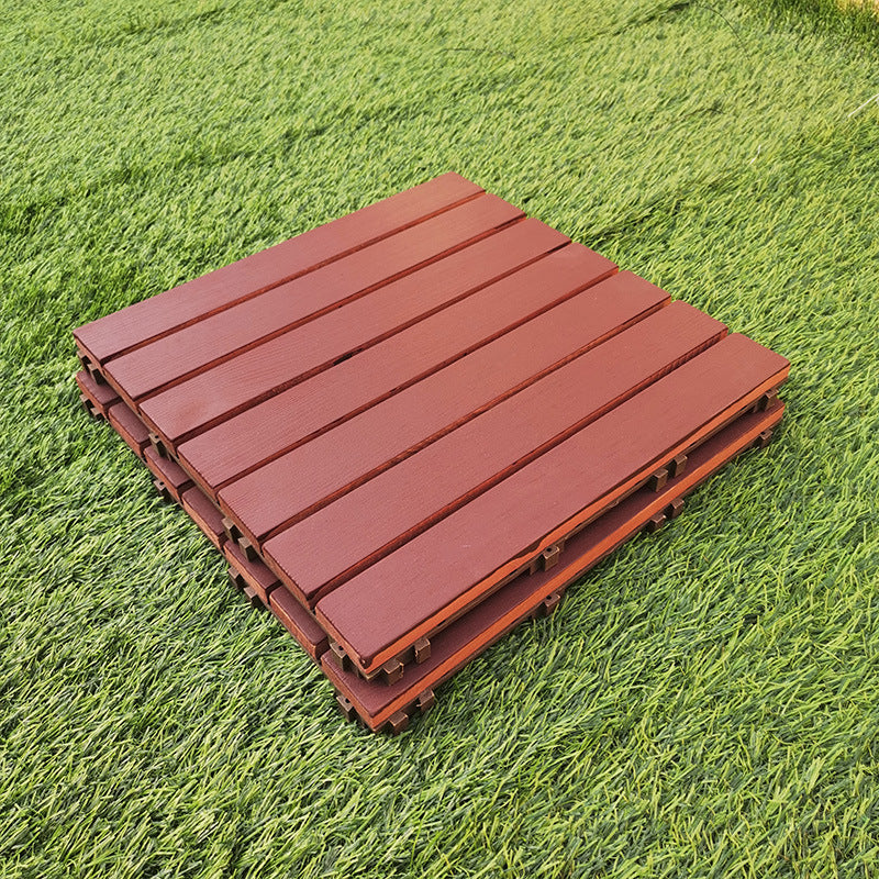 BowLift | Red 6-Slat Square Wood Deck Tiles Snap-Fit Installation Floor Tiles