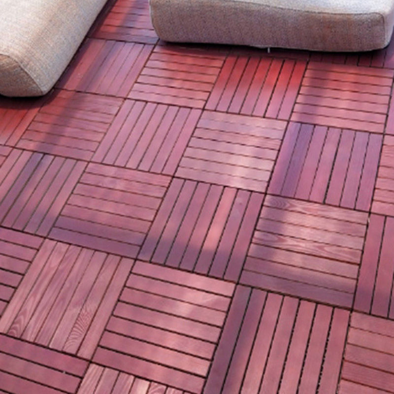 BowLift | Red 6-Slat Square Wood Deck Tiles Snap-Fit Installation Floor Tiles