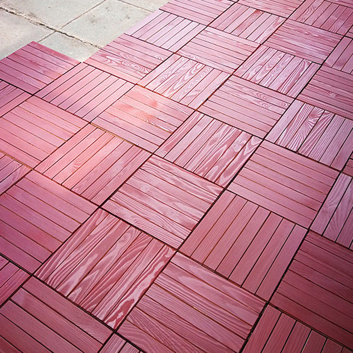 BowLift | Red 6-Slat Square Wood Deck Tiles Snap-Fit Installation Floor Tiles