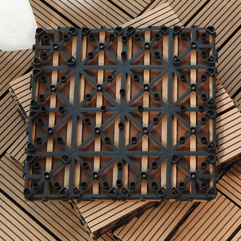 BowLift | 12" X 12" PVC 6-Slat Square Patio Tiles Snap Fit Installation Outdoor Floor Tiles