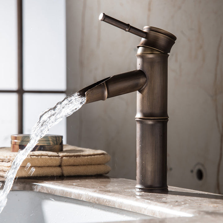 BowLift | Farmhouse-style vessel sink bathroom faucet round brass faucet