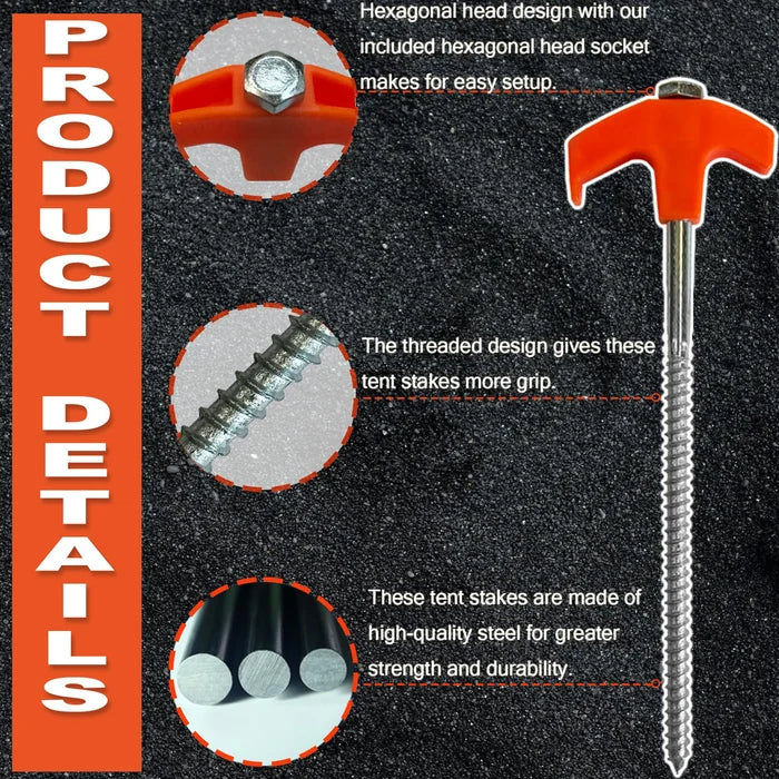 BowLift | 8" Screw in Tent Stakes - Ground Anchors Screw in