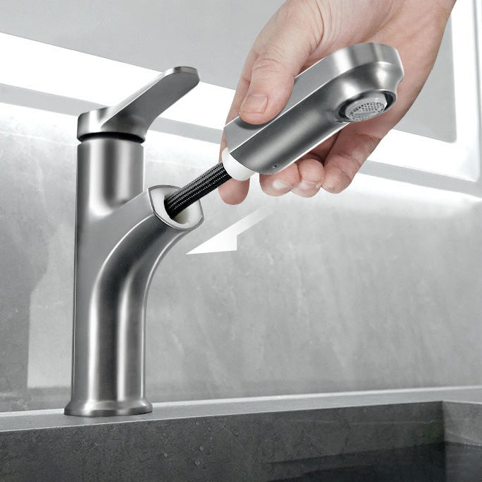 BowLift | Contemporary Bath Faucet Brass Lever Handle Pull-Out Sink Faucet