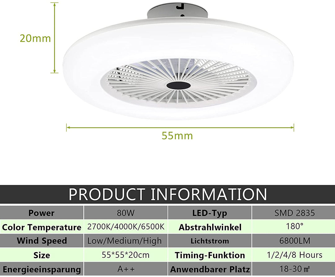 Ceiling fan with lighting 80W with remote control | Bowlift