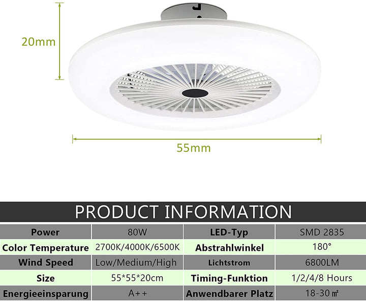 Ceiling fan with lighting 80W with remote control | Bowlift