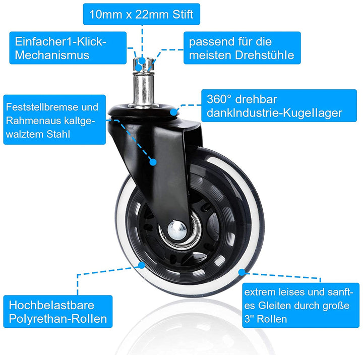 5X Set Heart Floor Rollers Office Chair Wheels | Bowlift