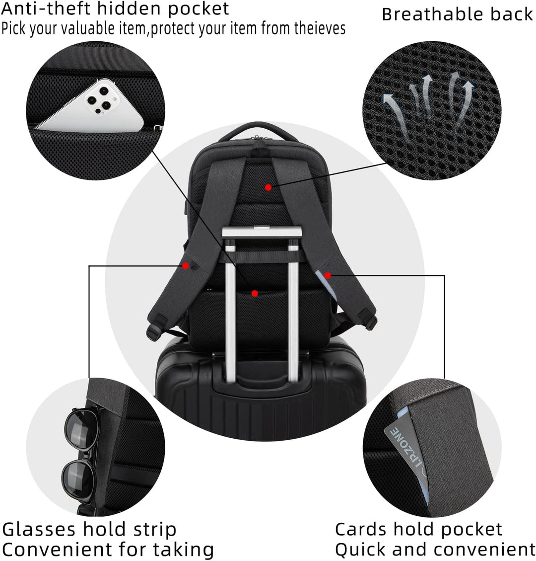 Water-Resistant Travel Laptop Backpack with USB Port & Organised Storage | Bowlift