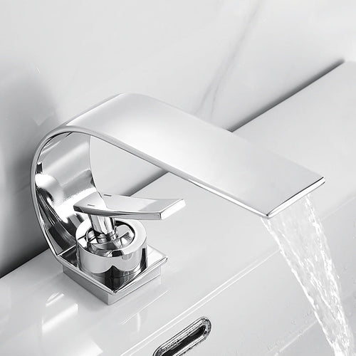 BowLift | Unique Bathroom Waterfall Spout Brass Basin Faucet