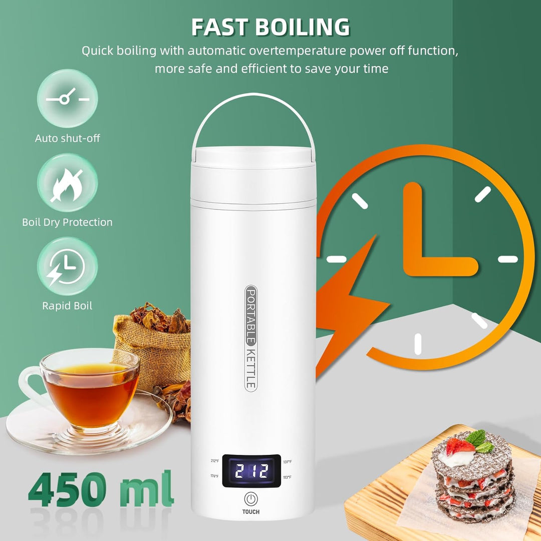 BowLift | Portable Electric Travel Kettle | Compact Stainless Steel Smart Kettle with LCD