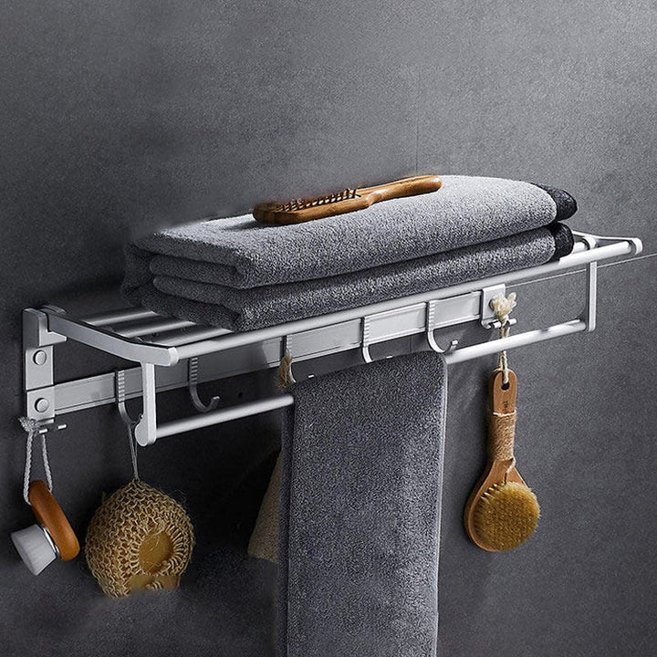 BowLift | Contemporary silver metal bathroom accessory set with towel rack