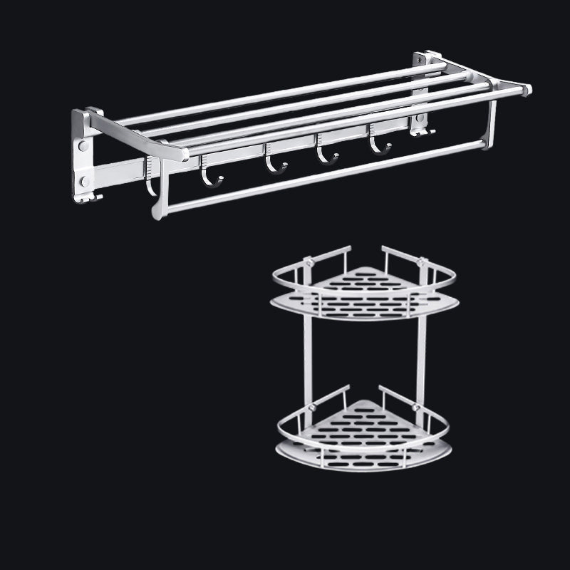 BowLift | Contemporary silver metal bathroom accessory set with towel holder