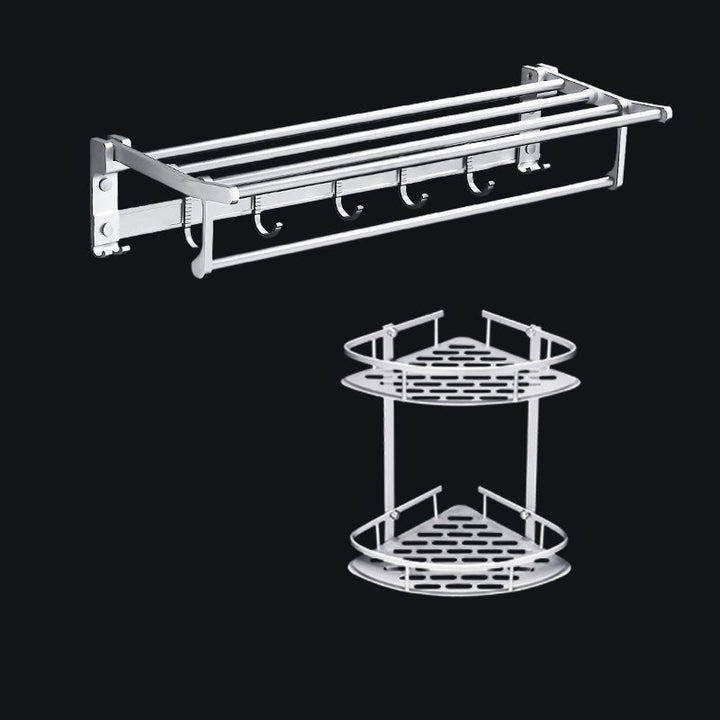 BowLift | Contemporary silver metal bathroom accessory set with towel holder