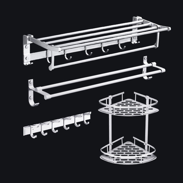 BowLift | Contemporary silver metal bathroom accessory set with towel rack