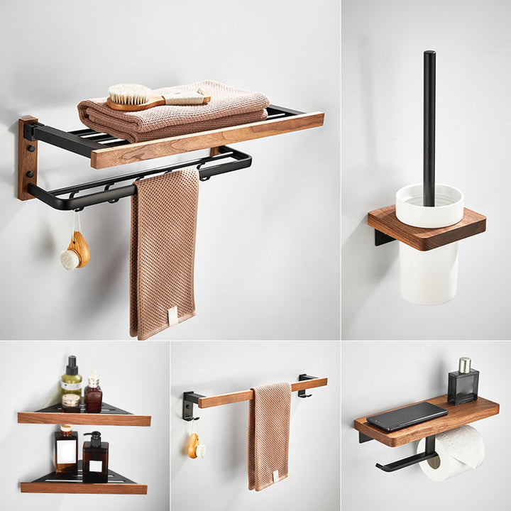 BowLift | Walnut Bathroom Set Black Metal Bathroom Accessories Hardware Set