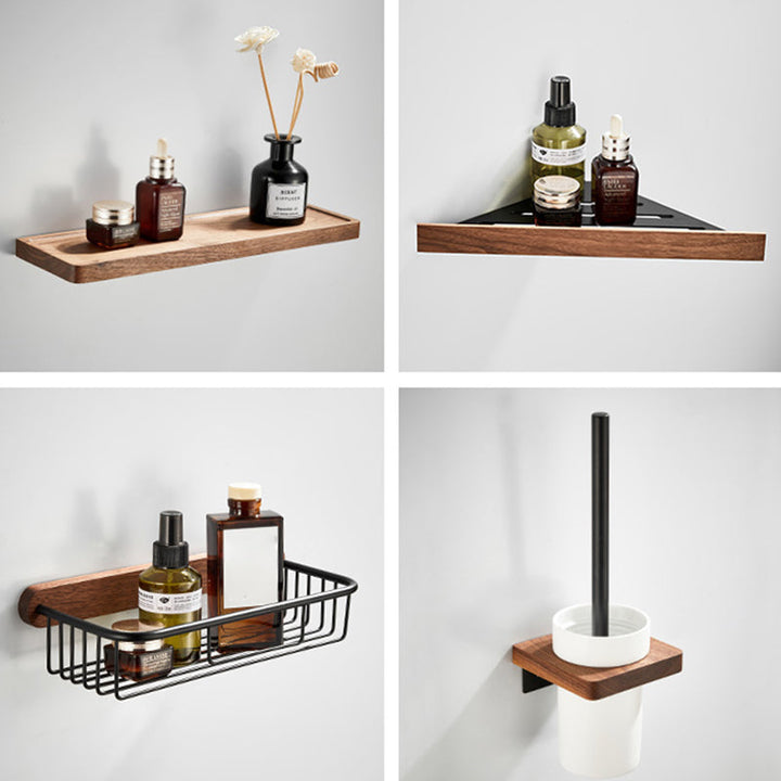 BowLift | Walnut Bathroom Set Black Metal Bathroom Accessories Hardware Set