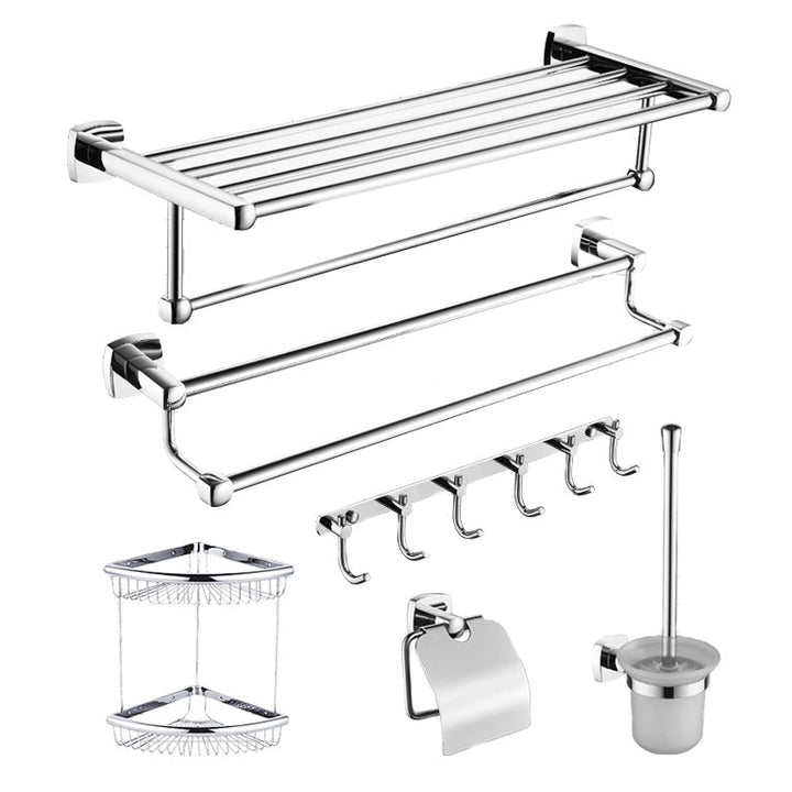 BowLift | Polished Chrome Modernism Bathroom Accessory Set Bath Shelf / Towel Bar / Bathrobe Hook Included