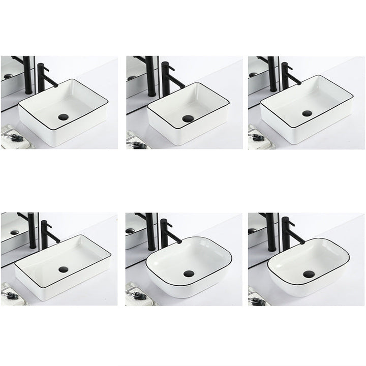 BowLift | Contemporary sink with pop-up drain porcelain rectangular basin