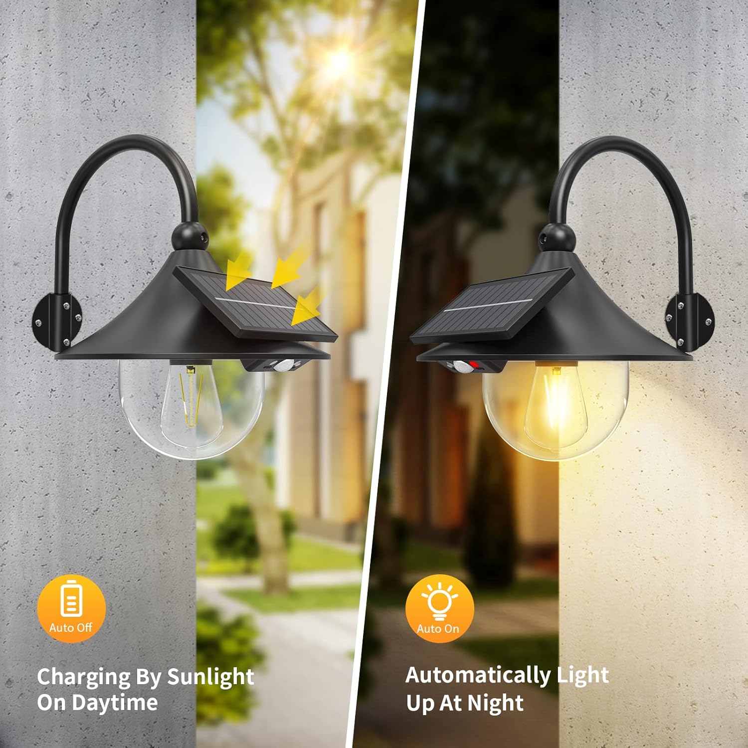 BowLift | Solar Motion Barn Wall Lights with 3 Modes & Gooseneck Design (2 Pack) – Halden