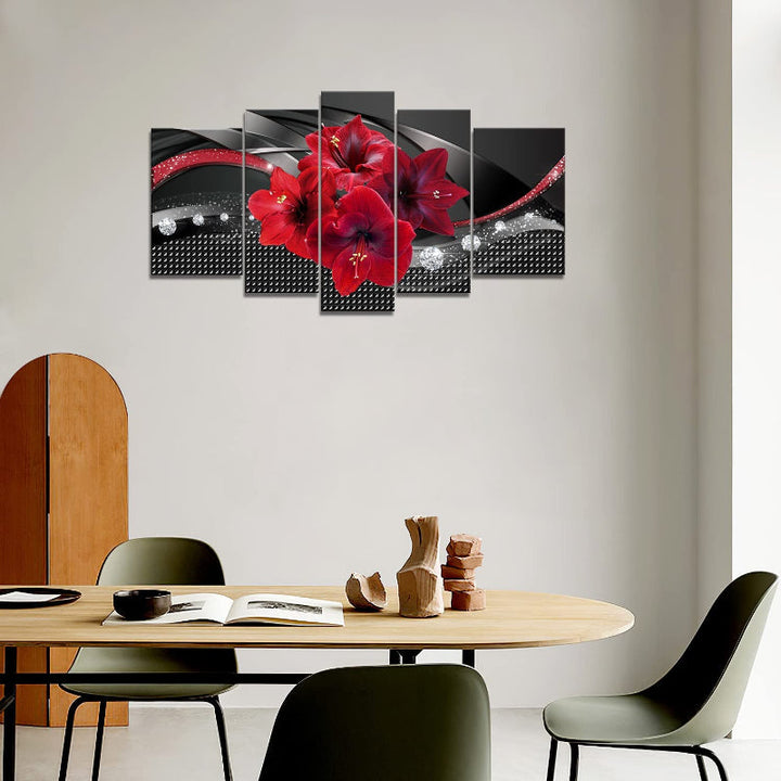 Set Of 5 Red Lily Canvas Wall Art Painting | Bowlift